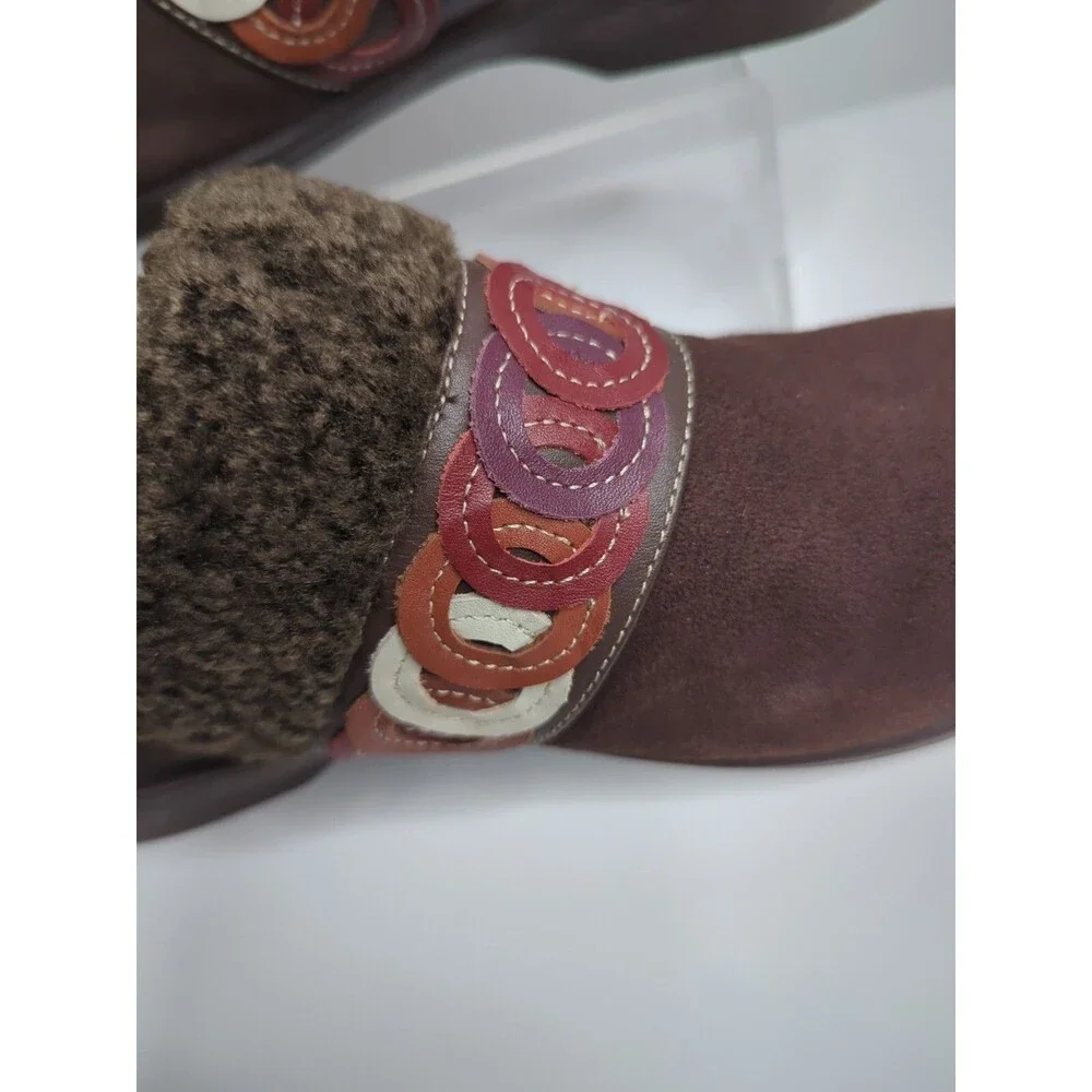 NWOT Spenco Sz 8.5 Women's Slides Clogs Wedge Heel Suede Brown Fur Lined Upper